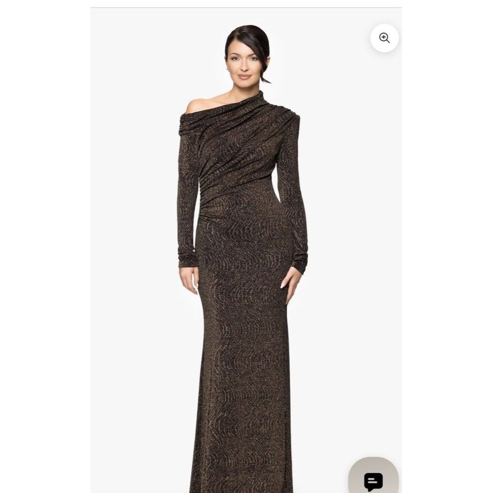 Betsy & Adam Metallic Drop Shoulder Floor Length Gown Size 6 By Jas Lene $268